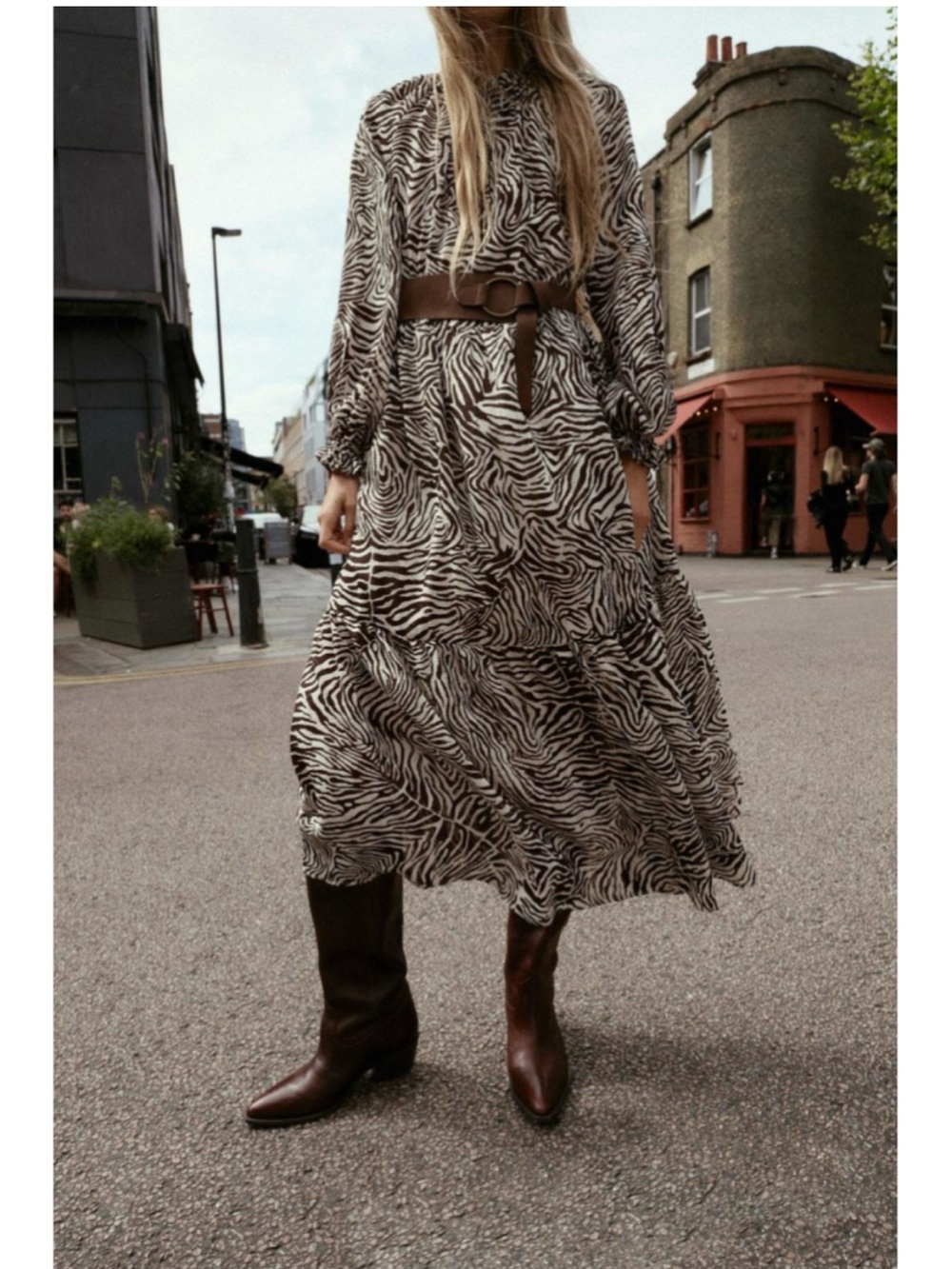 Zara Black and White Long Sleeve Zebra-Print Dress